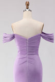 Purple Mermaid Off the Shoulder Long Prom Dress with Slit