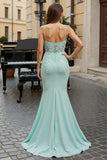 Mint Green Corset Mermaid Long Prom Dress with Appliques