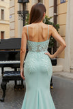Mint Green Corset Mermaid Long Prom Dress with Appliques