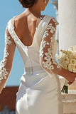 Ivory Bodycon Appliqued Midi Wedding Dress with Sleeves