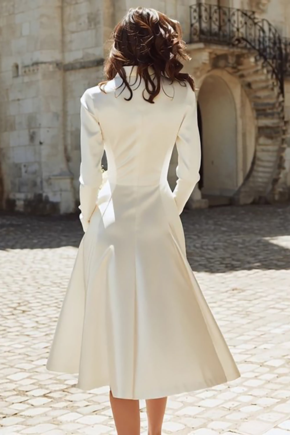 Ivory Peak Lapel A Line Midi Engagement Blazer Dress with Sleeves