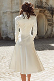 Ivory Peak Lapel A Line Midi Engagement Blazer Dress with Sleeves