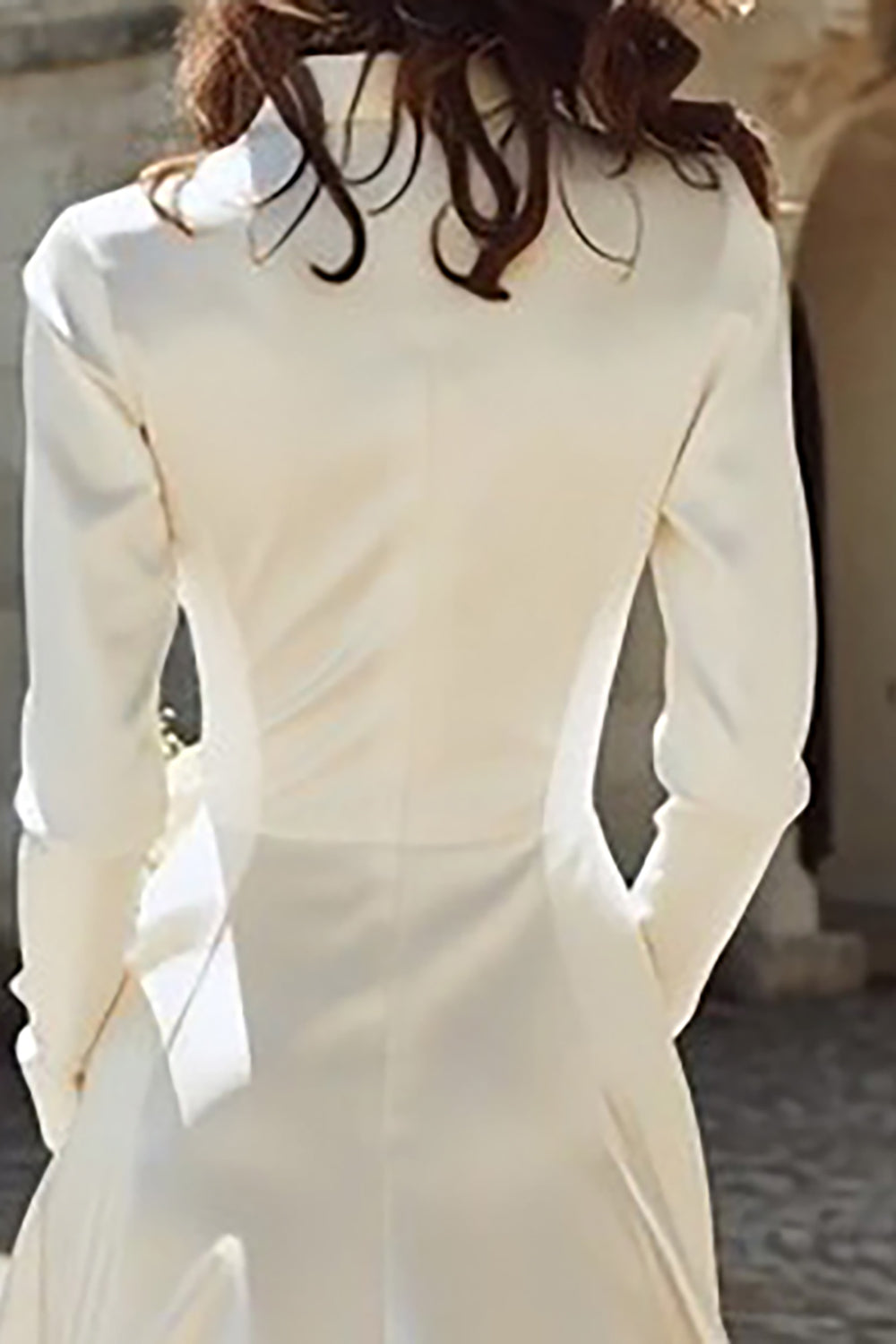 Zapakasa Ivory Peak Lapel Midi Engagement Blazer Dress with Sleeves Satin A Line Bridal Dress with Buttons Zapakasa Ivory Peak Lapel Midi Engagement Blazer Dress with Sleeves Satin A Line Bridal Dress with Buttons