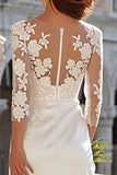 Ivory Sheath Appliqued Long Wedding Dress with Slit