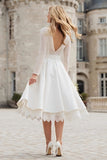 Ivory A Line Backless Midi Engagement Dress with Lace