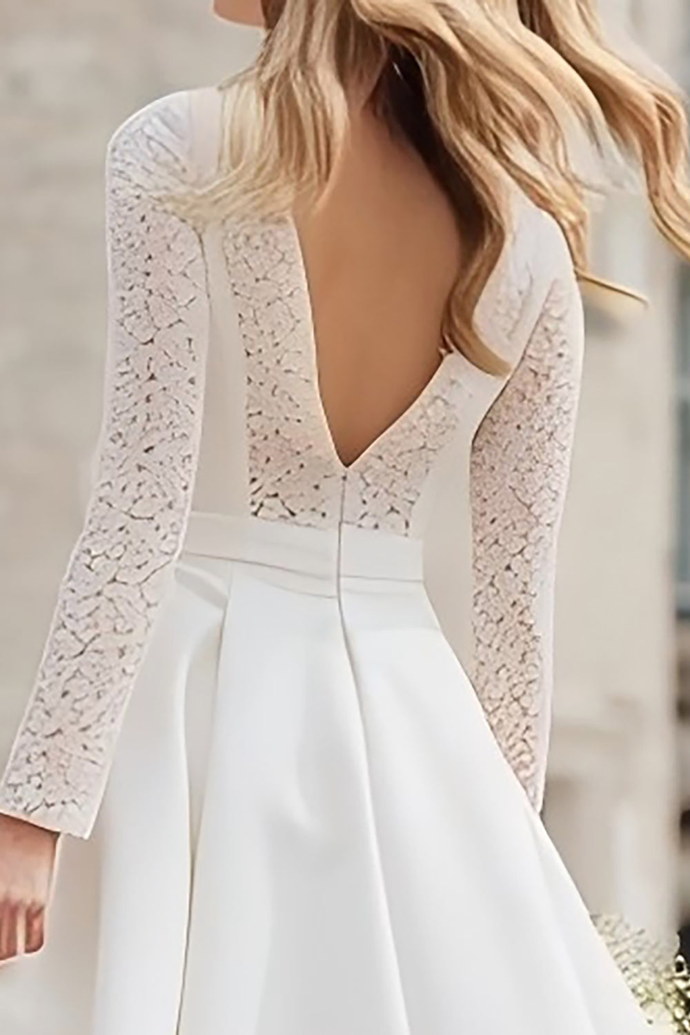 Zapakasa Women Ivory Backless Midi Engagement Dress with Lace A Line Bateau Neck Bridal Shower Dress with Sleeves Zapakasa Women Ivory Backless Midi Engagement Dress with Lace A Line Bateau Neck Bridal Shower Dress with Sleeves