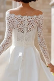 Ivory Off the Shoulder High Low Boho Wedding Dress with Lace