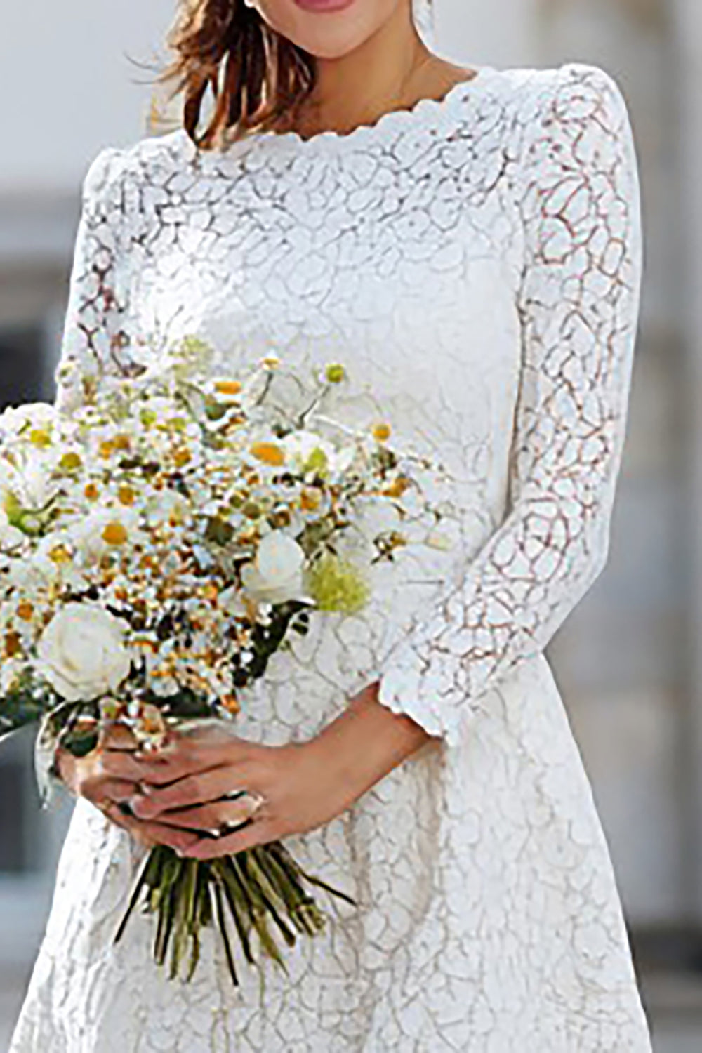 Ivory A Line Lave Long Sleeves Engagement Dress