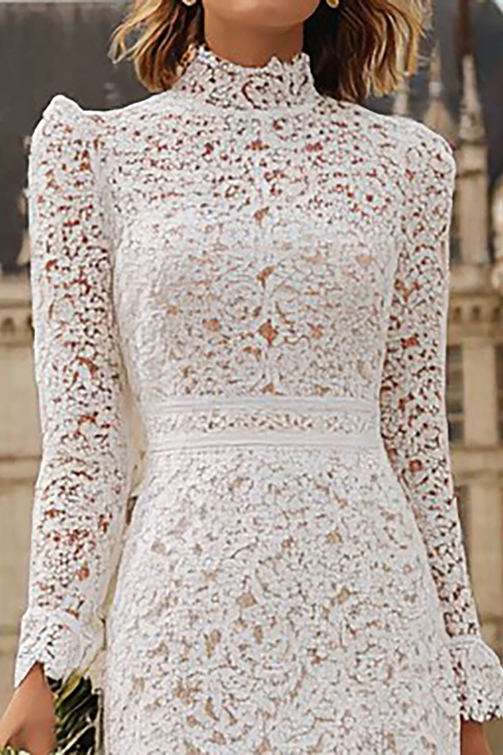 Zapakasa Women Ivory Ruffled Lace Midi Engagement Dress with Sleeves
