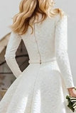 Ivory A Line Boat Neck High-Low Engagement Dress with Pockets