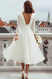 Ivory A Line V-Neck Midi Engagement Dress with Slit