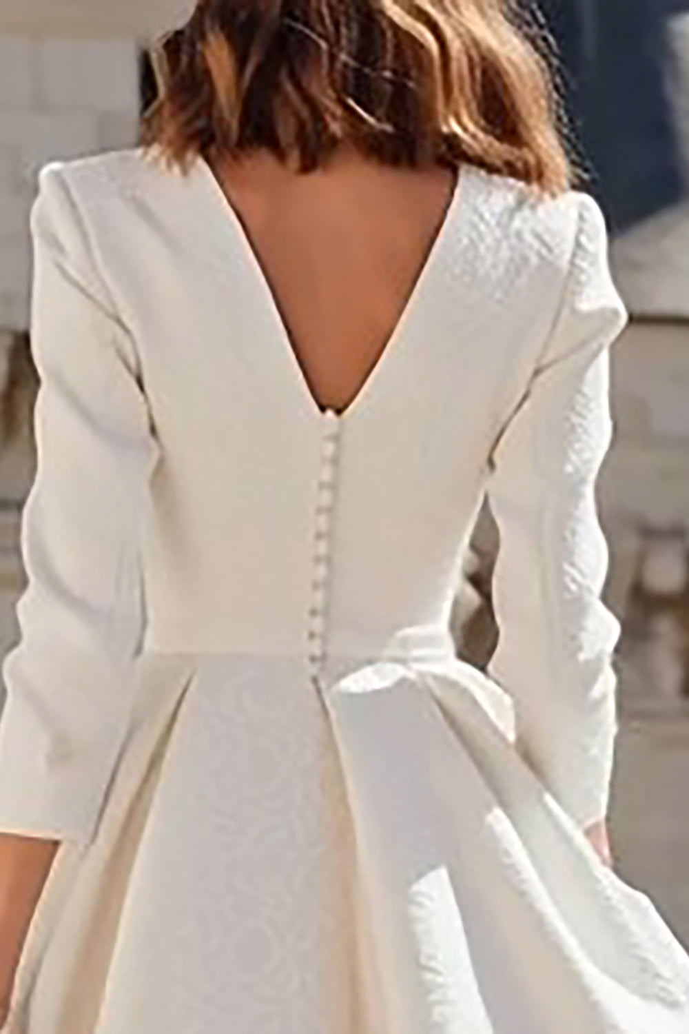 Simple Ivory A Line V-Neck Midi Engagement Dress with Sleeves