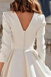 Simple Ivory A Line V-Neck Midi Engagement Dress with Sleeves