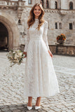 Ivory Lace A Line Long Sleeves Wedding Dress
