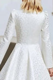 Ivory A Line Round Neck High-Low Wedding Dress with Sleeves
