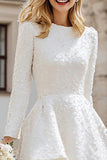 Ivory A Line Round Neck High-Low Engagement Dress with Sleeves