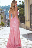 Sparkly Pink Sequin Mermaid Long Prom Dress with Slit