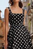 Black and White Polka Dots Satin Long Prom Dress