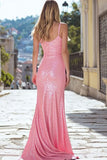 Sparkly Pink Sequin Mermaid Long Prom Dress with Slit