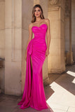 Fuchsia Satin Sweetheart Mermaid Long Prom Dress with Slit