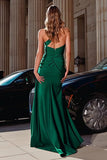 Dark Green Satin Mermaid Sweetheart Long Prom Dress