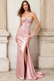 Sparkly Pink Beaded Mermaid Corset Long Prom Dress