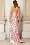 Sparkly Pink Beaded Mermaid Corset Long Prom Dress