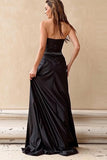 Sparkly Black Strapless Corset Long Prom Dress with Slit