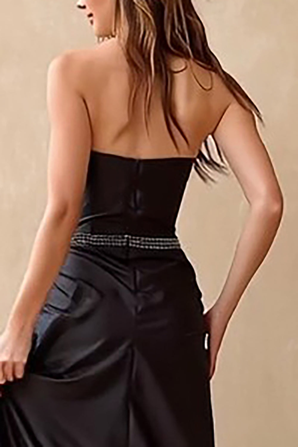 Sparkly Black Strapless Corset Long Prom Dress with Slit