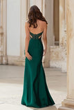 Sparkly Dark Green Strapless Cut Out Mermaid Long Prom Dress with Slit