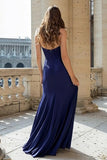 Navy Halter Ruched Mermaid Long Prom Dress
