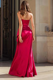 Fuchsia Strapless Mermaid Ruched Long Prom Dress with Side Cape