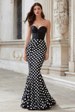 Black and White Polka Dots Mermaid Corset Long Prom Dress