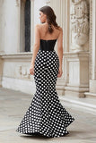 Black and White Polka Dots Mermaid Corset Long Prom Dress