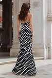 Black and White Mermaid Polka Dots Sweetheart Long Prom Dress