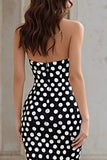 Black and White Mermaid Polka Dots Sweetheart Long Prom Dress