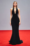 Black Halter Backless Mermaid Long Gala Dress