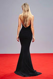 Black Halter Backless Mermaid Long Gala Dress