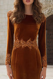Caramel Velvet Appliqued Mermaid Long Holiday Party Dress