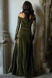 Olive Velvet Off the Shoulder Mermaid Long Holiday Party Dress