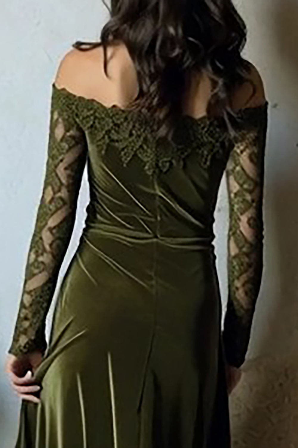 Olive Velvet Off the Shoulder Mermaid Long Holiday Party Dress