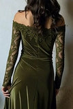 Olive Velvet Off the Shoulder Mermaid Long Holiday Party Dress