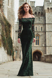 Dark Green Off the Shoulder Mermaid Long Holiday Party Dress