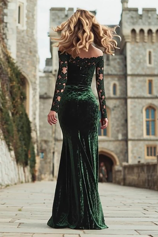Dark Green Off the Shoulder Mermaid Long Holiday Party Dress