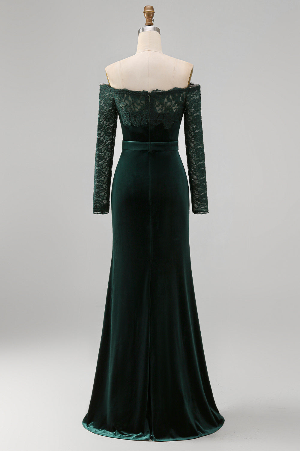 Dark Green Off the Shoulder Mermaid Long Sleeves Formal Dress with Lace