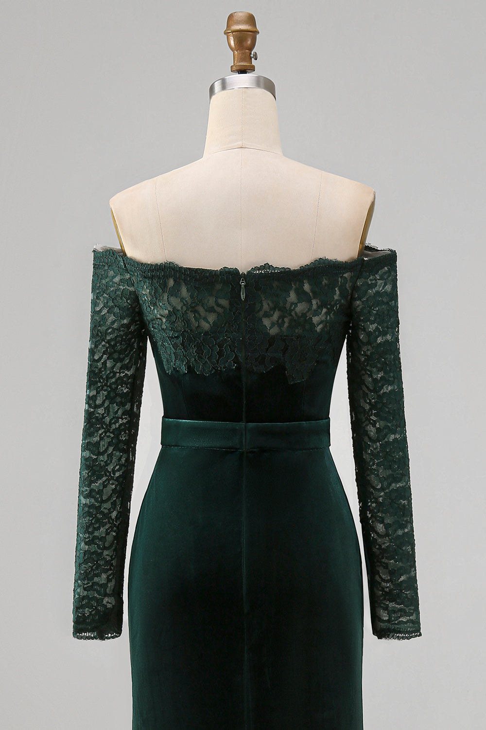 Dark Green Off the Shoulder Mermaid Long Sleeves Formal Dress with Lace