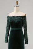 Dark Green Off the Shoulder Mermaid Long Sleeves Formal Dress with Lace