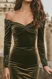 Olive Mermaid Off the Shoulder Long Holiday Party Dress