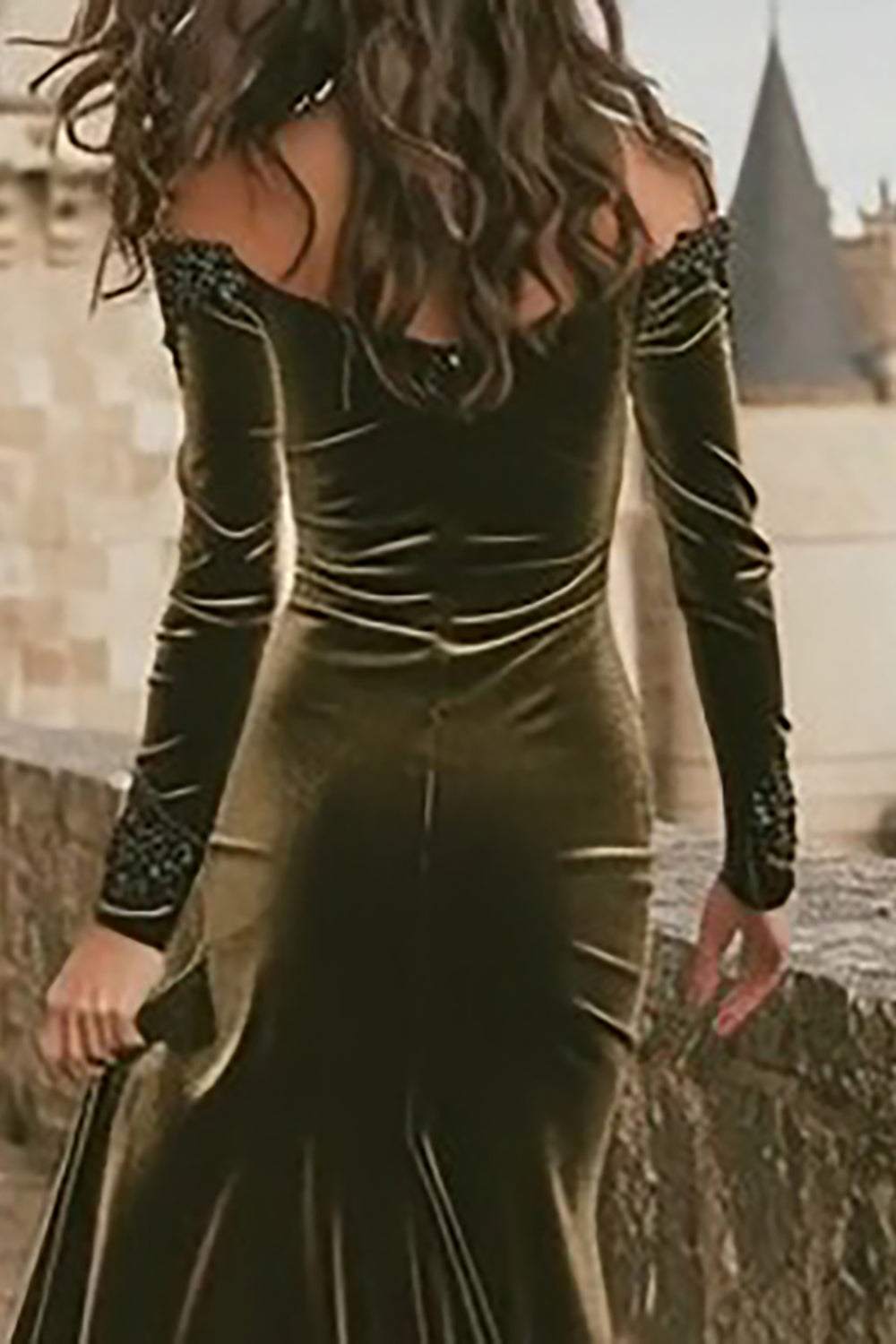 Olive Mermaid Off the Shoulder Long Holiday Party Dress