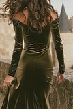 Olive Mermaid Off the Shoulder Long Holiday Party Dress